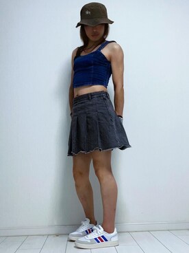 「アイテム（デニムスカート、グレー系）」を使った、miyabiさん（レディース・168cm）の夏コーディネート