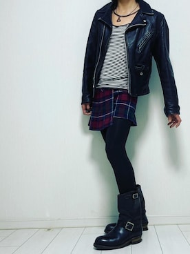 「ショーパン」｜「アイテム（ライダースジャケット）」を使った、miyabiさん（レディース・168cm）の冬コーディネート
