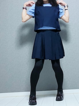 「東レのアイテム（スーツベスト、ブルー系）」を使った、miyabiさん（レディース・168cm）の春コーディネート