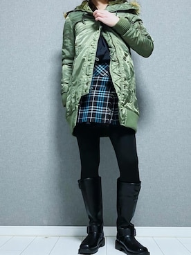 「アイテム（シャツワンピース）」を使った、miyabiさん（レディース・168cm）の冬コーディネート