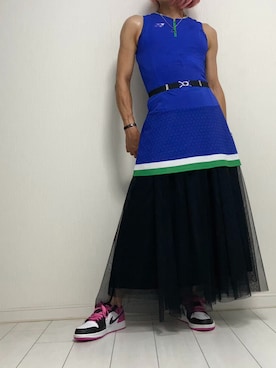 「マキシスカート」｜「アイテム（ワンピース/ドレス）」を使った、miyabiさん（レディース・168cm）の夏コーディネート