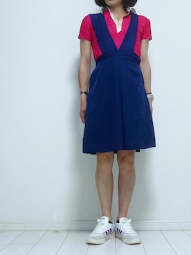 「アイテム（ジャンパースカート）」を使った、miyabiさん（レディース・168cm）の夏コーディネート