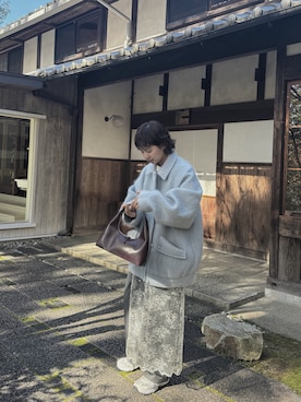 「アイテム（その他アウター、ブルー系）」を使った、ゆいさん（レディース・159cm）の冬コーディネート