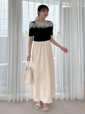 「Juze（ジュゼ）のアイスキューブヒールサンダル（サンダル、ホワイト系）」を使った、minary1005さん（レディース）の夏コーディネート