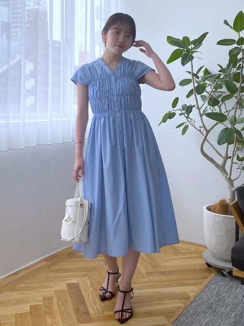 セール】シャーリングデザインワンピース【WEB限定サイズ