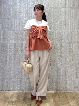 「VIS（ビス）の【新色追加】【美easy】ねじりリボンTシャツドッキングプルオーバー【接触冷感/洗える】（Tシャツ/カットソー）」を使った、minary1005さん（レディース・158cm・20代）の夏コーディネート