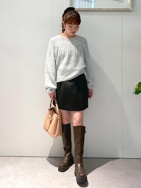 「Juze（ジュゼ）のサイドバックルタンクソールロングブーツ（ブーツ）」を使った、minary1005さん（レディース・158cm）の秋コーディネート
