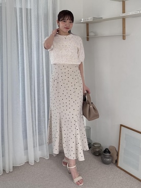 「VIS（ビス）のコットンレースシュシュ（シュシュ、ホワイト系）」を使った、minary1005さん（レディース）の夏コーディネート