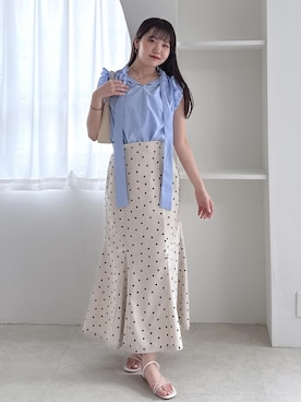 「VIS（ビス）の【180℃美人見え】ハンドルリボンワンショルダーバッグ（ショルダーバッグ、ホワイト系）」を使った、minary1005さん（レディース）の春コーディネート