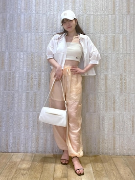 「アイテム（カーゴパンツ、ピンク系）」を使った、minary1005さん（レディース・158cm）の夏コーディネート