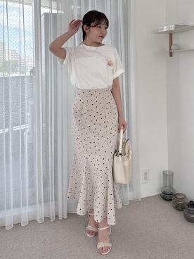 「VIS（ビス）のコットンレースシュシュ（シュシュ、ホワイト系）」を使った、minary1005さん（レディース）の夏コーディネート