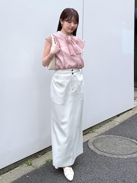 「VIS（ビス）の【180℃美人見え】ハンドルリボンワンショルダーバッグ（ショルダーバッグ、ホワイト系）」を使った、minary1005さん（レディース）の春コーディネート