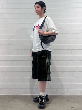 「adidas（アディダス）のアディスター コントロール 5 / ADISTAR CONTROL 5 SHOES / アディダスオリジナルス adidas Originals（スニーカー、ブラック系）」を使った、RHさん（レディース・158cm）の夏コーディネート