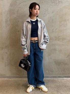 「adidas（アディダス）のスリーストライプス 半袖ベビーTシャツ（トップス）」を使った、RHさん（レディース・158cm）の夏コーディネート