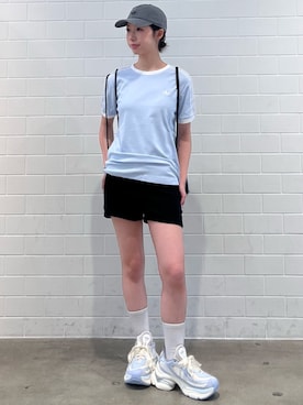 「adidas（アディダス）のベースボール キャップ ウォッシュド / アディダスオリジナルス adidas Originals（キャップ、ブラック系）」を使った、RHさん（レディース・158cm）の夏コーディネート