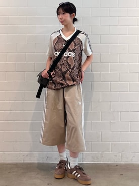 「adidas（アディダス）のハンドボール スペツィアル ボールド / Handball Spezial Bold / アディダスオリジナルス adidas Originals（スニーカー、ブラウン系）」を使った、RHさん（レディース・158cm）の夏コーディネート