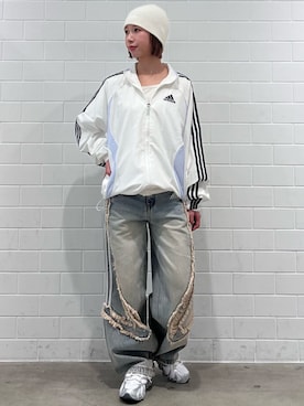 「adidas（アディダス）のTG ワイド DNM PTS パンツ / アディダスオリジナルス adidas Originals（デニムパンツ、ブルー系）」を使った、RHさん（レディース・158cm）の春コーディネート