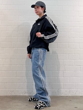 「adidas（アディダス）のウォッシュド デニム キャップ（アクセサリー、ブラック系）」を使った、RHさん（レディース・158cm）の夏コーディネート