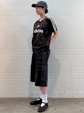 「adidas（アディダス）のウォッシュド デニム キャップ（アクセサリー、ブラック系）」を使った、RHさん（レディース・158cm）の夏コーディネート