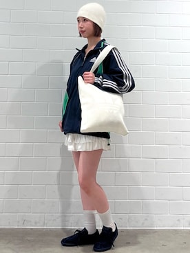 「adidas（アディダス）のTobacco（スニーカー、ブルー系）」を使った、RHさん（レディース・158cm）の春コーディネート