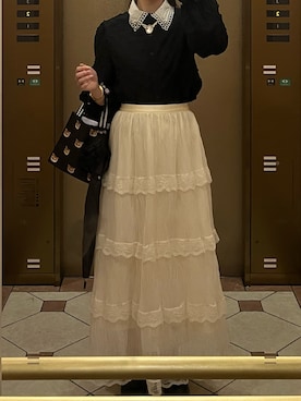 「古着のアイテム（シャツ/ブラウス、ブラック系）」を使った、Sさん（レディース・162cm）の春コーディネート