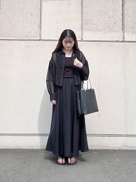 「ITEMS URBANRESEARCH（アイテムズ アーバンリサーチ）の『洗濯可』2WAYニットタンクトップ（ニット/セーター、ブラック系）」を使った、ミサキさん（レディース・156cm）の夏コーディネート