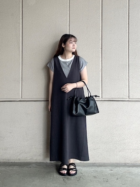 「ITEMS URBANRESEARCH（アイテムズ アーバンリサーチ）の『接触冷感/UVカット』クルーネックノースリTシャツ（Tシャツ/カットソー、ホワイト系）」を使った、ミサキさん（レディース・156cm）の夏コーディネート