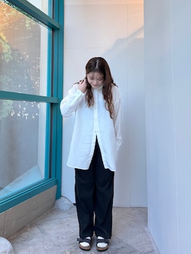 「FORK&SPOON（フォークアンドスプーン）のFORK&SPOON　バンドカラーダブルクロスシャツ（シャツ/ブラウス）」を使った、ミサキさん（レディース・156cm）の秋コーディネート