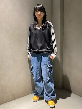「adidas（アディダス）のアディカラー ピケ サッカー長袖Tシャツ / ロンT / アディダスオリジナルス adidas Originals（Tシャツ/カットソー、ブラック系）」を使った、ayakaさん（レディース・159cm）の夏コーディネート