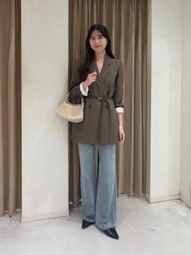 「CAPRICIEUX LE'MAGE（カプリシューレマージュ）の【サイズ展開あり/新色ツイード・チェック】Wテーラージャケット（テーラードジャケット、ブラウン系）」を使った、kyom_98さん（レディース・163cm）の秋コーディネート