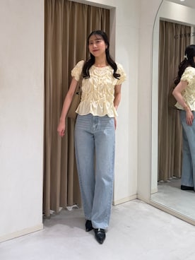 「CAPRICIEUX LE'MAGE（カプリシューレマージュ）の13ozハイウエストストレートデニム（デニムパンツ、ブルー系）」を使った、kyom_98さん（レディース・163cm）の春コーディネート