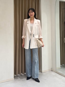 「CAPRICIEUX LE'MAGE（カプリシューレマージュ）のロールハンドルバッグ（ショルダーバッグ、ホワイト系）」を使った、kyom_98さん（レディース・163cm）の春コーディネート
