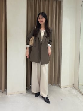 「CAPRICIEUX LE'MAGE（カプリシューレマージュ）の【サイズ展開あり/新色ツイード・チェック】Wテーラージャケット（テーラードジャケット、ブラウン系）」を使った、kyom_98さん（レディース・163cm）の秋コーディネート