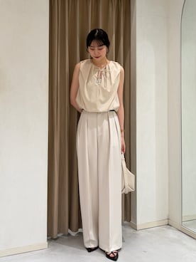 「CAPRICIEUX LE'MAGE（カプリシューレマージュ）の【前後2WAY】ドロップリボンバルーンブラウス（シャツ/ブラウス、ホワイト系）」を使った、kyom_98さん（レディース・163cm）の春コーディネート