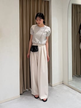 「CAPRICIEUX LE'MAGE（カプリシューレマージュ）の【累計2万本！】【LE'MAGE×gemeilコラボ】2タックワイドパンツ（その他パンツ、ホワイト系）」を使った、kyom_98さん（レディース・163cm）の春コーディネート