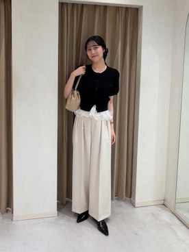 「CAPRICIEUX LE'MAGE（カプリシューレマージュ）の【累計2万本！】【LE'MAGE×gemeilコラボ】2タックワイドパンツ（その他パンツ、ホワイト系）」を使った、kyom_98さん（レディース・163cm）の夏コーディネート