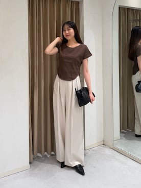 「CAPRICIEUX LE'MAGE（カプリシューレマージュ）のコルセットT（Tシャツ/カットソー、ブラウン系）」を使った、kyom_98さん（レディース・163cm）の春コーディネート