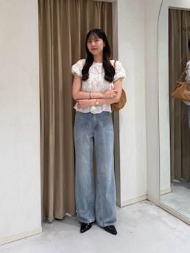 「CAPRICIEUX LE'MAGE（カプリシューレマージュ）の【新色イエロー・チャコール】シャーリングホイップＴ（Tシャツ/カットソー、ホワイト系）」を使った、kyom_98さん（レディース・163cm）の夏コーディネート
