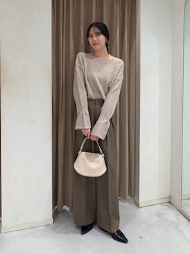 「CAPRICIEUX LE'MAGE（カプリシューレマージュ）の【もちふわシリーズ】もちふわWOOLボートネックニット（ニット/セーター、ベージュ系）」を使った、kyom_98さん（レディース・163cm）の秋コーディネート