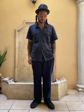 「estrellastandardのアイテム（シャツ/ブラウス、ブルー系）」を使った、mexikenさん（メンズ・176cm）の夏コーディネート