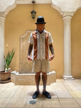 「estrellastandardのアイテム（シャツ/ブラウス、ホワイト系）」を使った、mexikenさん（メンズ・176cm）の夏コーディネート