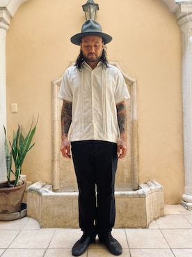 「estrellastandardのアイテム（シャツ/ブラウス、ホワイト系）」を使った、mexikenさん（メンズ・176cm）の夏コーディネート