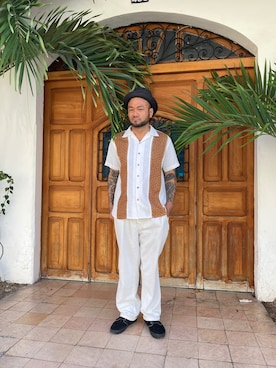 「ESTRELLASTANDARDGUAYABERA のアイテム（シャツ/ブラウス、ホワイト系）」を使った、mexikenさん（メンズ・176cm）の春コーディネート