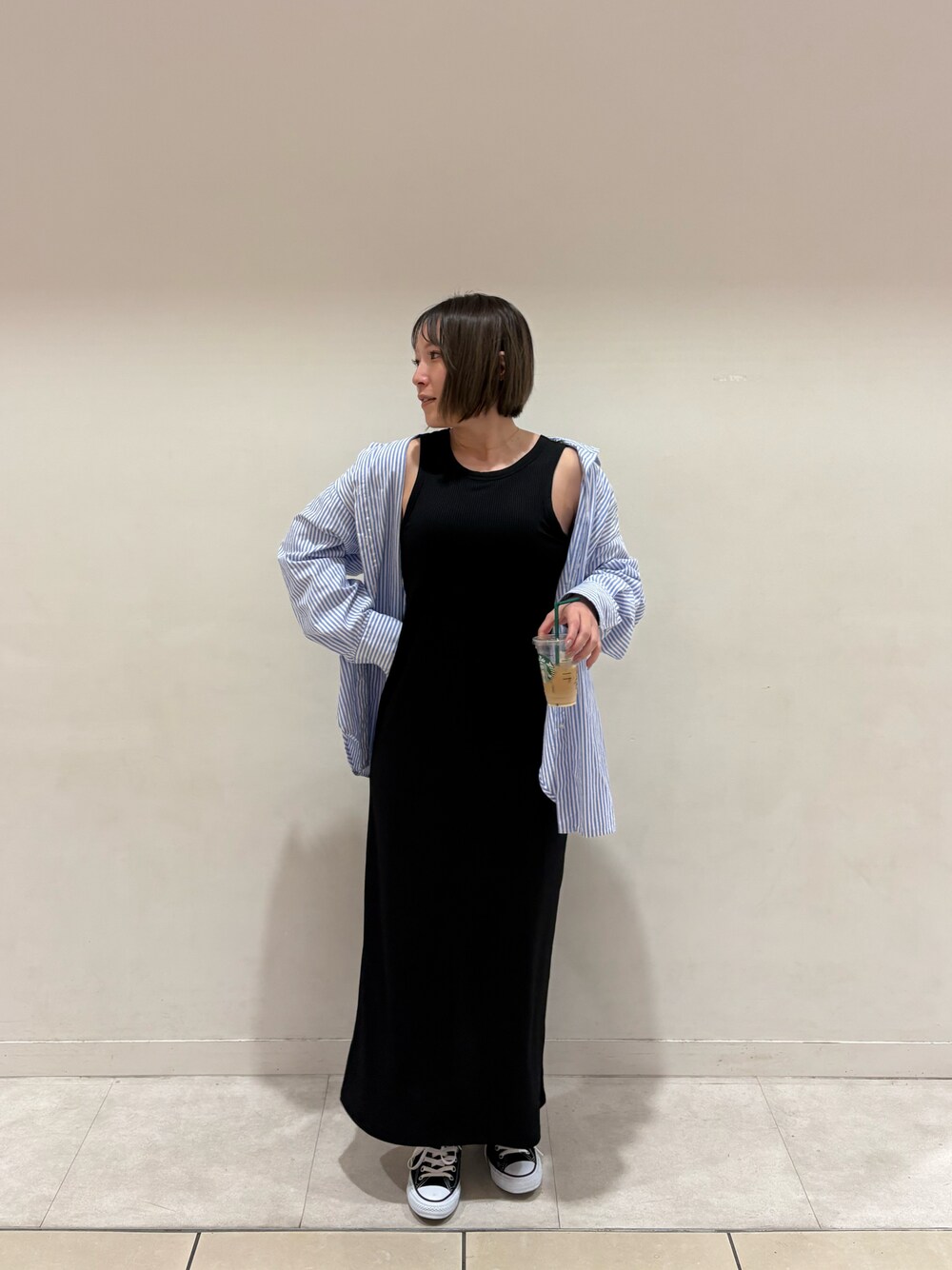 GRL（グレイル）の「ストライプラウンドヘムロングシャツ（シャツ 