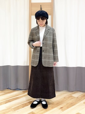 「コーデュロイ」｜「アイテム（ノーカラージャケット）」を使った、㋐ ㋳ ㋕ さん（レディース・155cm）の秋コーディネート