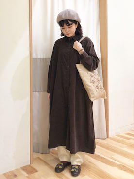 「ブラウンコーデ」｜「アイテム（シャツワンピース）」を使った、㋐ ㋳ ㋕ さん（レディース・155cm）の秋コーディネート