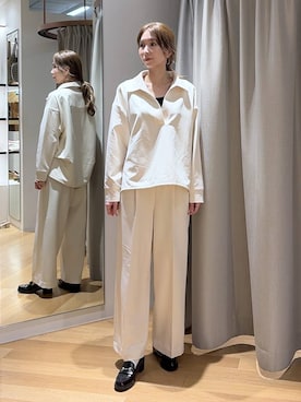 「BARNYARDSTORM（バンヤードストーム）のBARNYARDSTORM / マシュマロワイドパンツ【撥水・セットアップ対応】（スラックス）」を使った、みかさん（レディース・174cm）の冬コーディネート