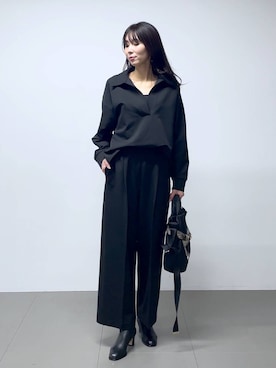 「BARNYARDSTORM（バンヤードストーム）のBARNYARDSTORM / マシュマロワイドパンツ【撥水・セットアップ対応】（スラックス）」を使った、みかさん（レディース・174cm）の秋コーディネート