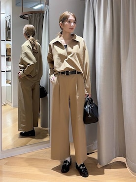 「BARNYARDSTORM（バンヤードストーム）のBARNYARDSTORM / マシュマロワイドパンツ【撥水・セットアップ対応】（スラックス）」を使った、みかさん（レディース・174cm）の冬コーディネート