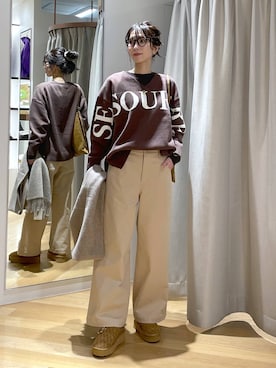 「BARNYARDSTORM（バンヤードストーム）のBARNYARDSTORM / 裏起毛マシュマロT / マシンウォッシャブル（Tシャツ/カットソー）」を使った、みかさん（レディース・174cm）の秋コーディネート